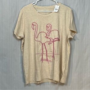J. Crew Factory Collection Tee Shirt Embroidered Pink Flamingo Short Sleeves XXL